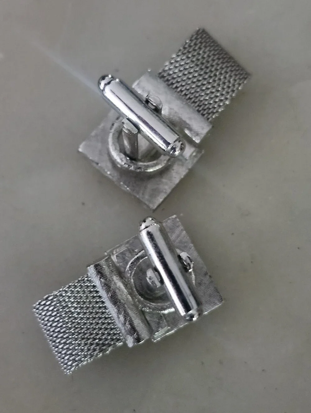Vtg Dante Silver Tone Men's Mesh Cufflinks with Dark Blue Accent